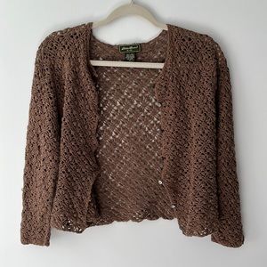 Eddie Bauer -Brown Crochet Sweater I Size Petite Small